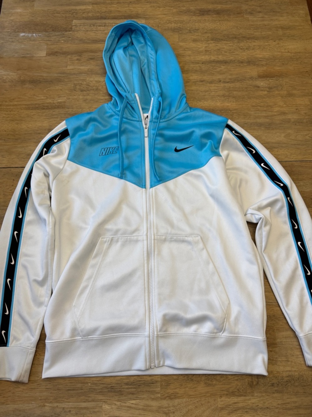 Nike Sky Blue and White Hooded Full-Zip Jacket